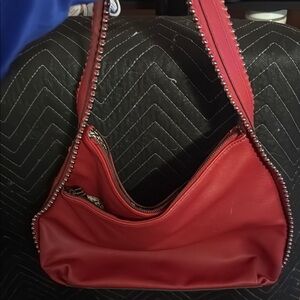 Red Studded Shoulder Bag